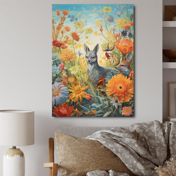 Wildlife In Paradise Flower field Painting - Blue Bird Wall Art